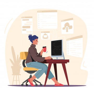 woman sitting at computer desk 